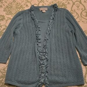 Sag Harbor Teal Ruffled Cardigan
